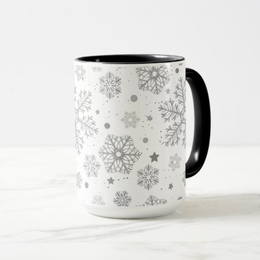 Silver snowflakes on white マグカップ (正面右)