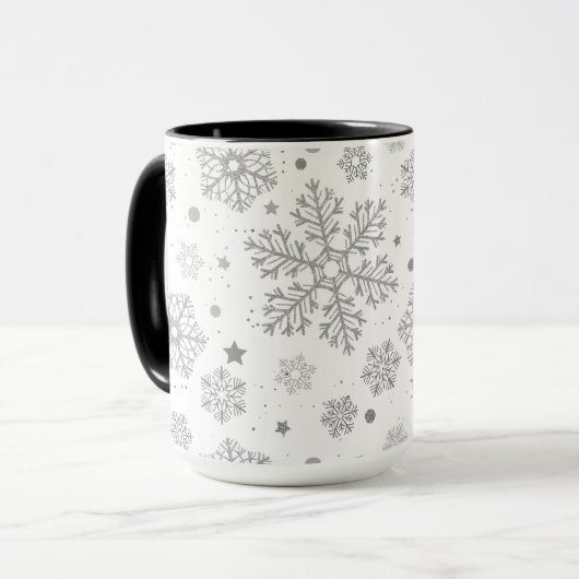 Silver snowflakes on white マグカップ (正面左)