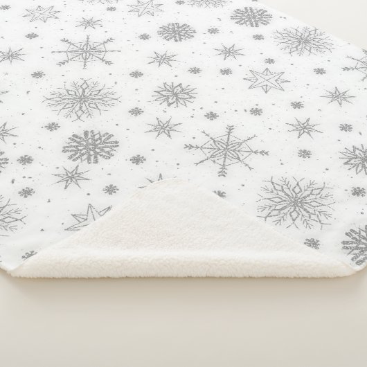 Silver Snowflakes White Design シェルパブランケット (3/4)