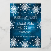 Silver snowflakes winter luxury birthday party 箔招待状 (正面)