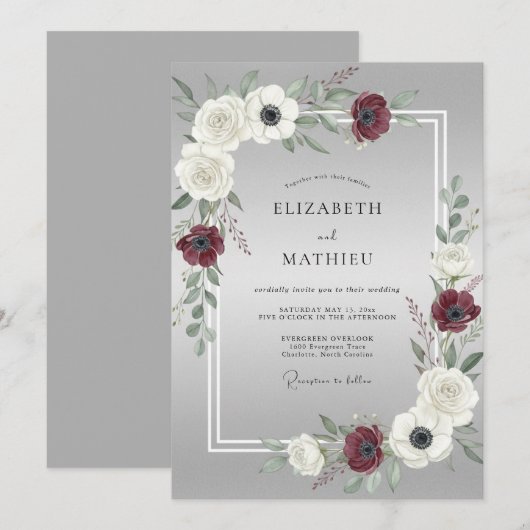 Silver Sophisticated Winter Wedding 招待状 (正面/裏面)