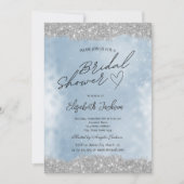 Silver Sparkle Glitter Blue Bridal Shower  招待状 (正面)