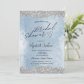 Silver Sparkle Glitter Blue Bridal Shower  招待状 (スタンド正面)