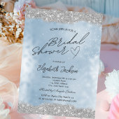 Silver Sparkle Glitter Blue Bridal Shower  招待状