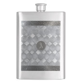 Silver Sparkle Luxury Topography Metallic Monogram フラスク (正面)