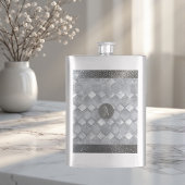 Silver Sparkle Luxury Topography Metallic Monogram フラスク
