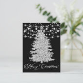 Silver String Light Christmas Tree Merry Christmas シーズンポストカード (スタンド正面)