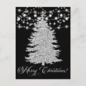 Silver String Light Christmas Tree Merry Christmas シーズンポストカード (正面)