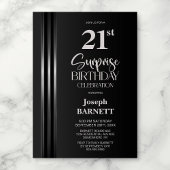 Silver Striped Black Grey 21st Surprise Birthday 招待状