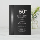 Silver Striped Black Grey 50th Birthday Party 招待状 (スタンド正面)