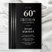 Silver Striped Black Grey 60th Birthday Party 招待状