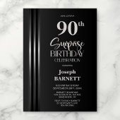 Silver Striped Black Grey 90th Surprise Birthday 招待状