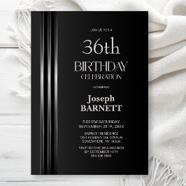 Silver Striped Black Grey Any Age Birthday Party 招待状