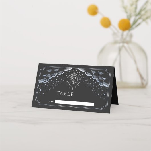 Silver Sun and Moon Tarot Card Wedding プレイスカード (正面)