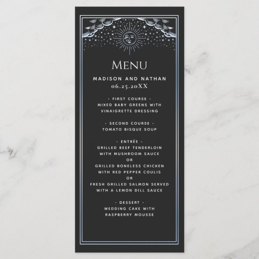 Silver Sun and Moon Tarot Wedding Flat Menu メニュー (正面)