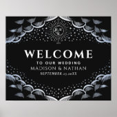 Silver Sun & Moon Tarot Card Wedding Welcome Sign ポスター (正面)
