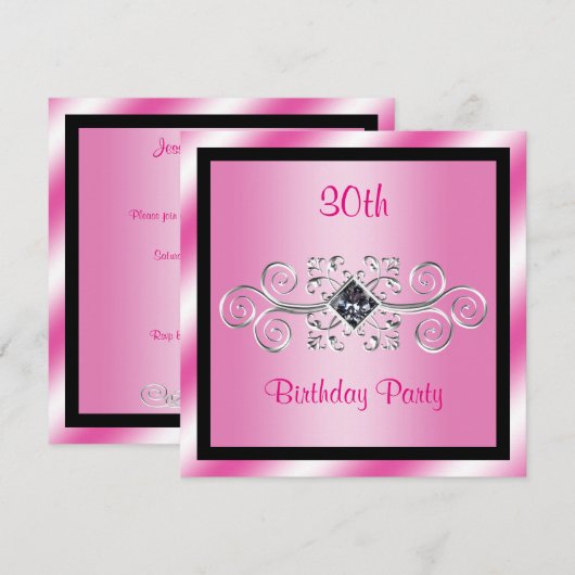 Silver Swirls & Diamond 30歳の誕生日パーティー 招待状 (正面/裏面)