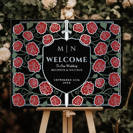 Silver Sword Shield Fantasy Wedding Welcome Sign ポスター