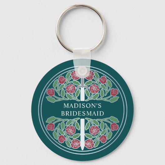Silver Teal Floral Bridesmaid Royal Wedding Gift キーホルダー (正面)