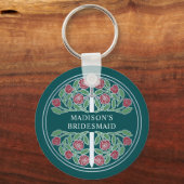 Silver Teal Floral Bridesmaid Royal Wedding Gift キーホルダー (正面)