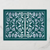 Silver Teal Medieval Sword Wedding RSVP 箔招待状 (裏面)