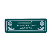 Silver Teal Royal Medieval Fantasy Sword Wedding ラベル (正面)