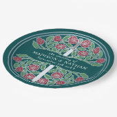 Silver Teal Royal Medieval Floral Sword Wedding  ペーパープレート (アングル)