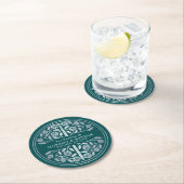 Silver Teal Royal Medieval Sword Wedding ラウンドペーパーコースター (インサイチュ)
