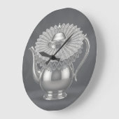 Silver Teapot & Lace Ruff Unique Regency Style Tea ラージ壁時計 (傾斜)