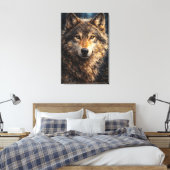 Silver Timber | Wolf Wildlife Art | Stretched キャンバスプリント (インサイチュ (寝室))