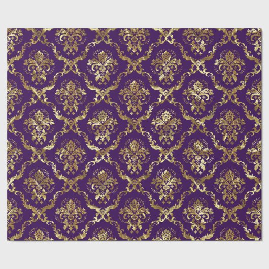 Silver Tones Floral Pattern Purple Background ラッピングペーパー (シーム)