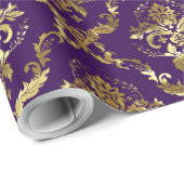 Silver Tones Floral Pattern Purple Background ラッピングペーパー (ロールコーナー)