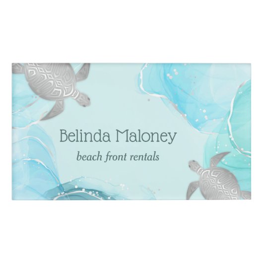 Silver Turtle Blue Ink Coastal  名札 (正面)