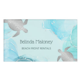 Silver Turtle Blue Ink Coastal  名札