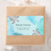 Silver Turtle Blue Ink Coastal QR Code ラベル (インサイチュ)