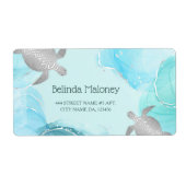 Silver Turtle Blue Ink Coastal QR Code ラベル (正面)