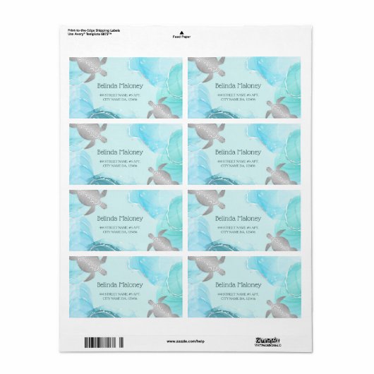 Silver Turtle Blue Ink Coastal QR Code ラベル (フルシート)