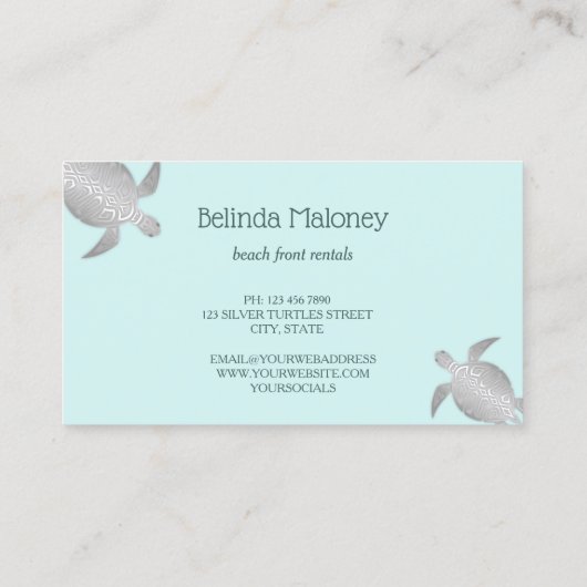 Silver Turtle Blue Ink Coastal QR Code 名刺 (裏面)