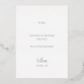 Silver Tuxedoスーツのグロパーソナライズされたームスマン提案 箔招待状 (裏面)