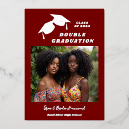 Silver Two Brothers Double Graduation Dark Red 箔招待状