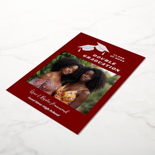 Silver Two Brothers Double Graduation Dark Red 箔招待状 (回転した状態)