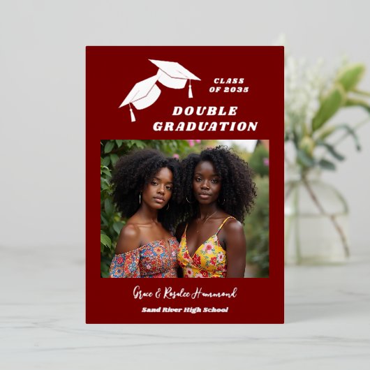 Silver Two Brothers Double Graduation Dark Red 箔招待状 (立ち正面)