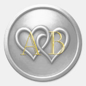 Silver Two Hearts Intertwined Monogram Wedding ラウンドシール (正面)