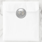 Silver Two Hearts Intertwined Monogram Wedding ラウンドシール (バッグ)