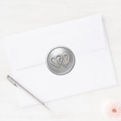 Silver Two Hearts Intertwined Monogram Wedding ラウンドシール (封筒)