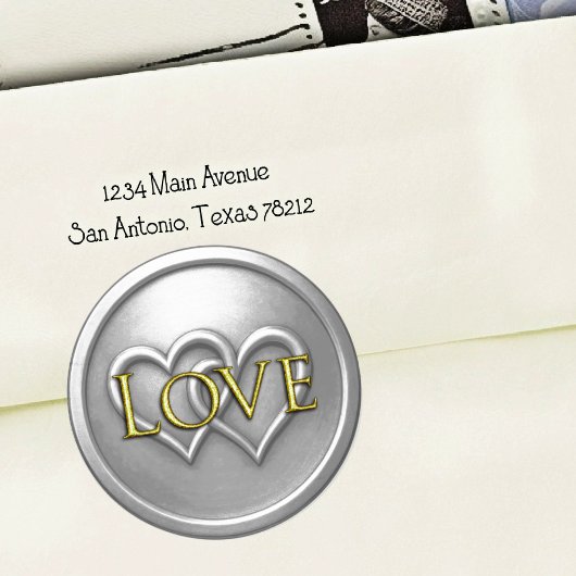 Silver Two Hearts Intertwined Wedding ラウンドシール