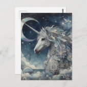 Silver Unicorn Collage With Moon ポストカード (正面/裏面)