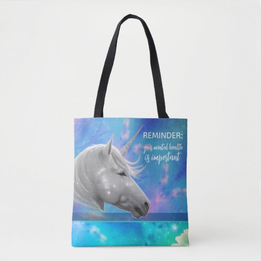 Silver Unicorn Important Mental Health Reminder トートバッグ (正面)