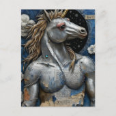 Silver Unicorn With Muscles Collage ポストカード (正面)