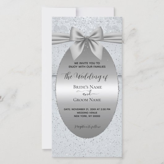 Silver Vintage with Bow Wedding Invitation (正面)